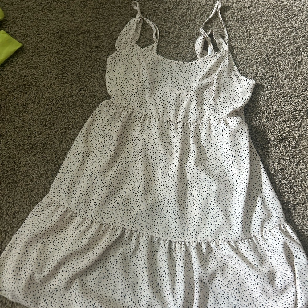 Elegant White and Black Polka Dot Mini Dress